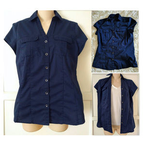 Ladies/Girls Casual Top Stretch Button Up V neck